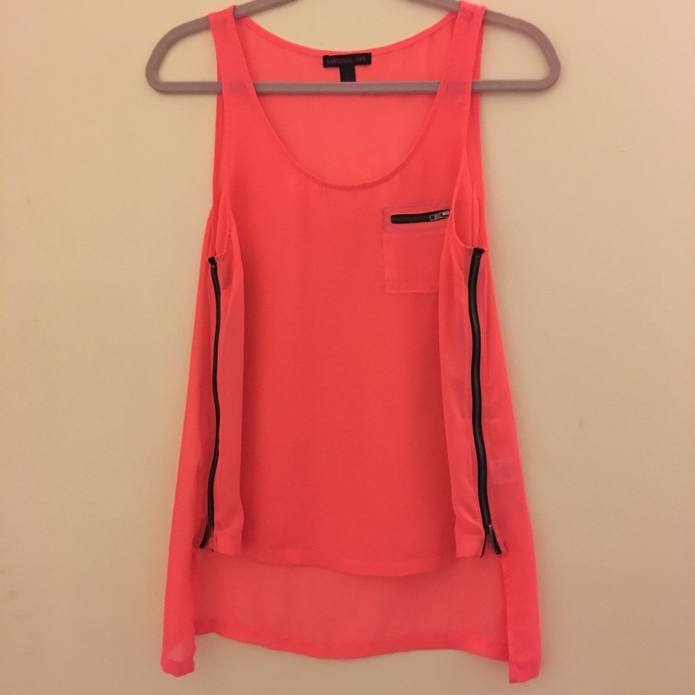 Bright orange “sheer” high low tank top